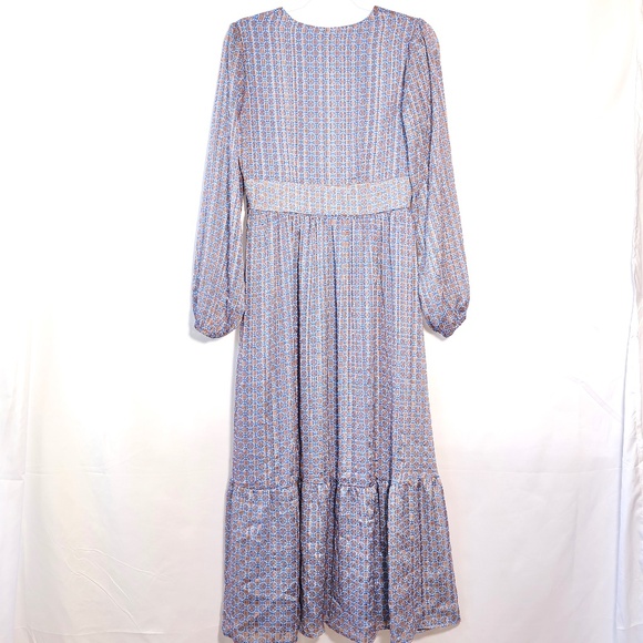 Koko Mason Geometric V-Neck Long Sleeve Midi Blue Dress SIZE S - Picture 13 of 16